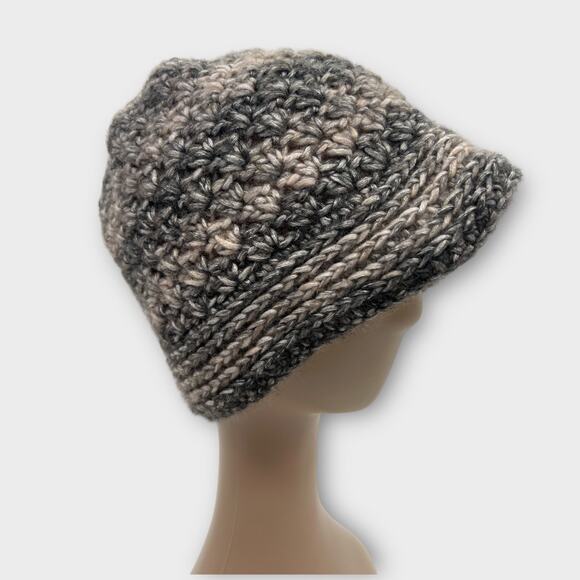 Woven Crochet Star Pattern Gray White Wool Blend Rimmed Bucket Hat X-Large XL - Picture 1 of 8